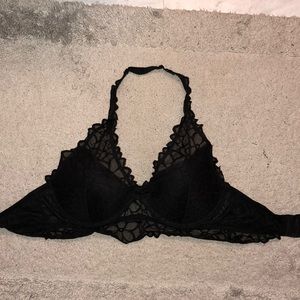 Black lace lightly padded halter bralette!